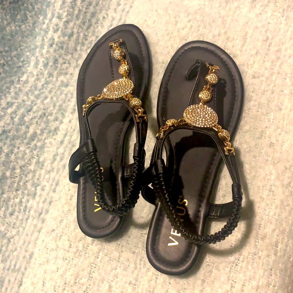 Venus sandals.  Black with gold.  Like new.